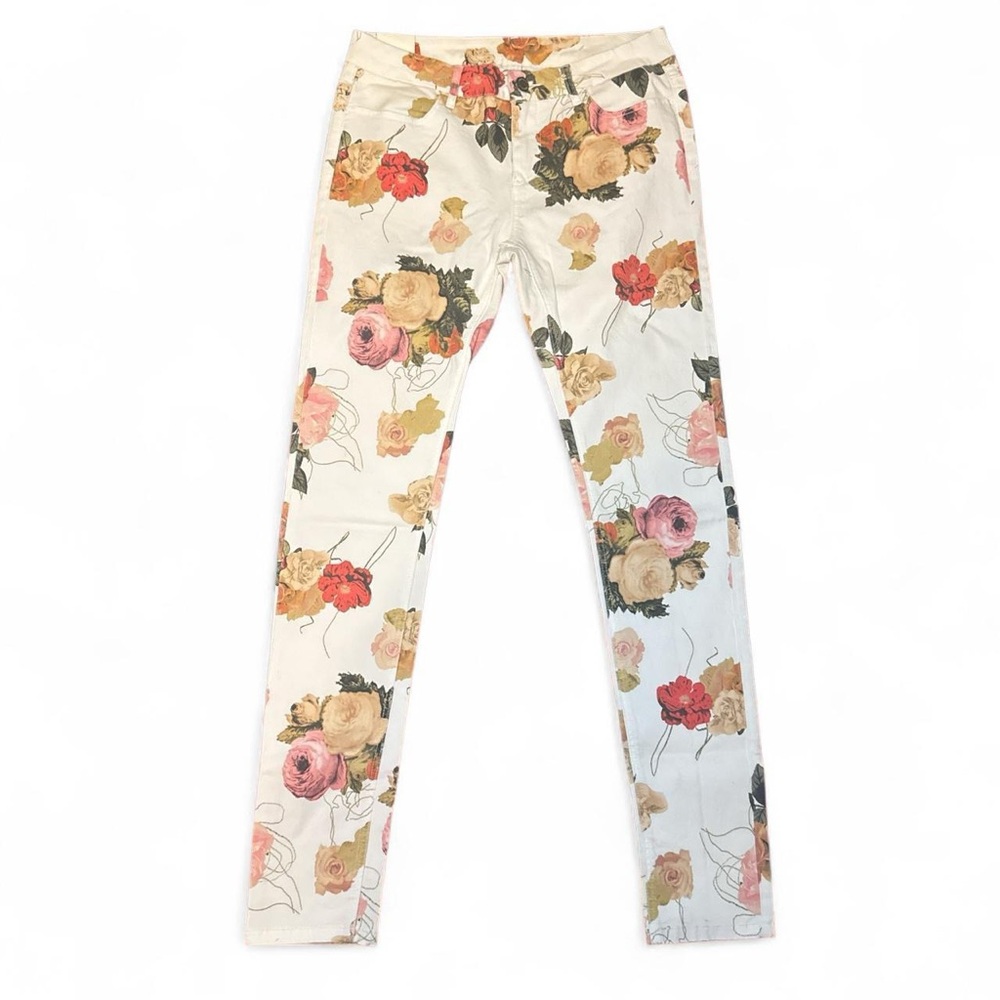 NEW Insight Vintage Floral Print White Denim Skinny Jean Pants — Size 26